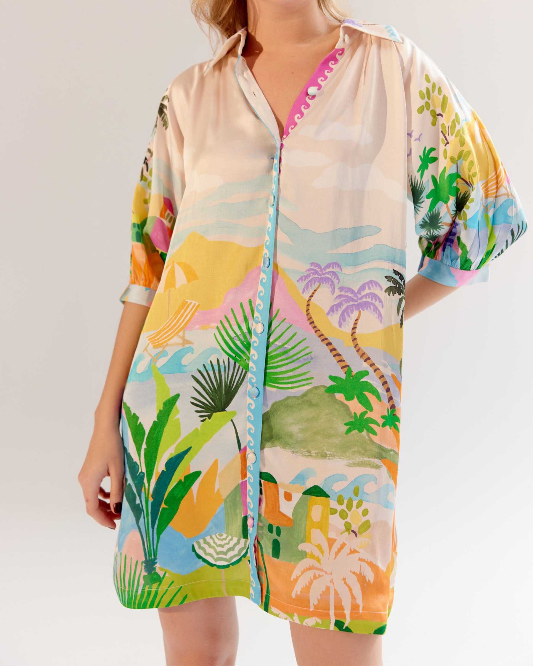 Placement Print Rosa Mini Shirt Dress - NOIB