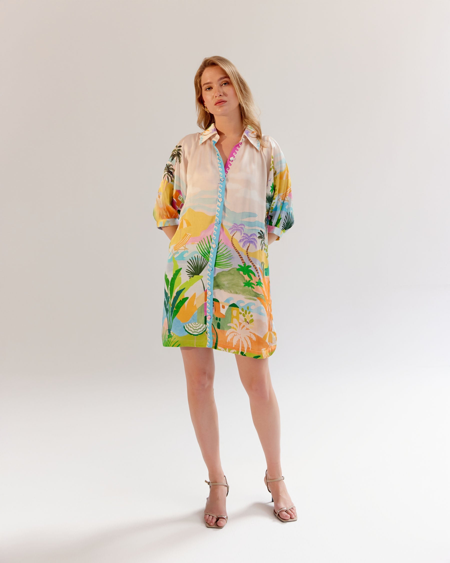 Placement Print Rosa Mini Shirt Dress - NOIB