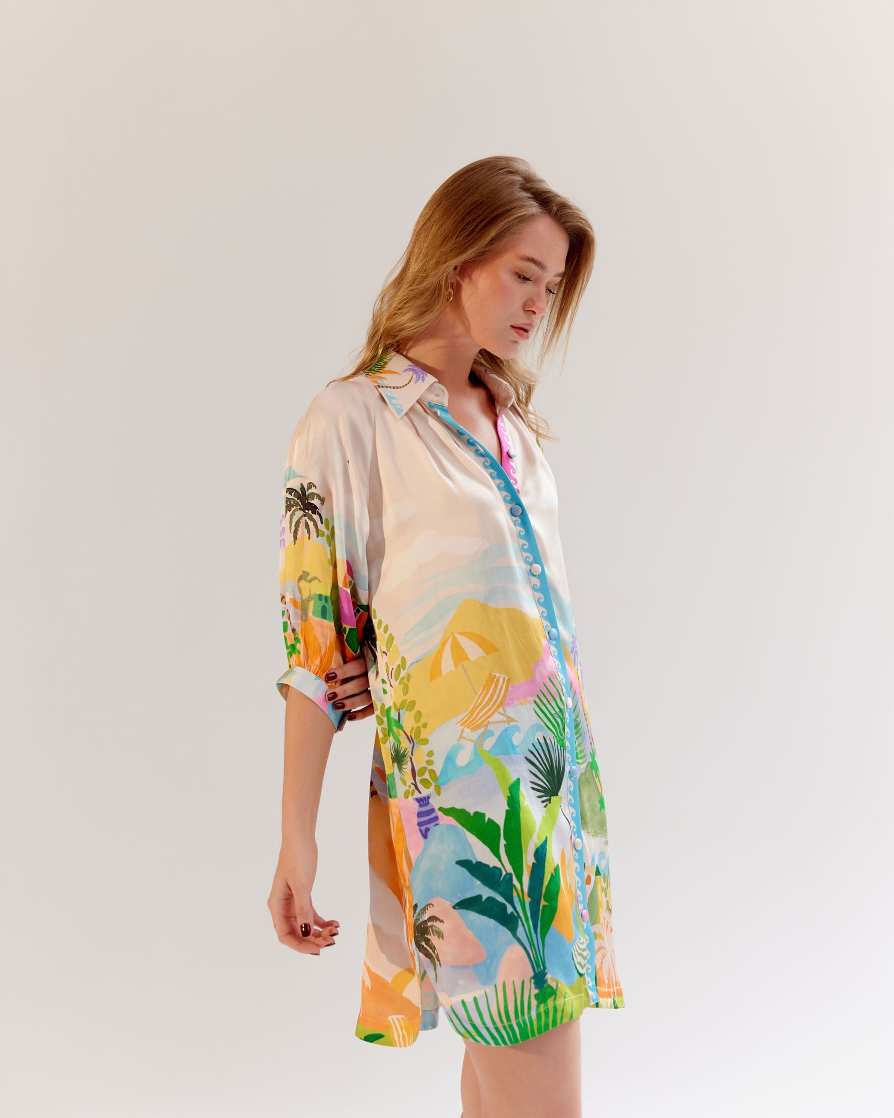 Placement Print Rosa Mini Shirt Dress - NOIB