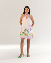 Sea Print Aida Halter Neck Mini Dress for Beach Vibe - NOIB
