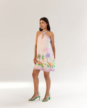 Sea Print Aida Halter Neck Mini Dress for Beach Vibe - NOIB