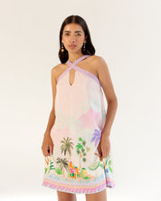 Sea Print Aida Halter Neck Mini Dress for Beach Vibe - NOIB