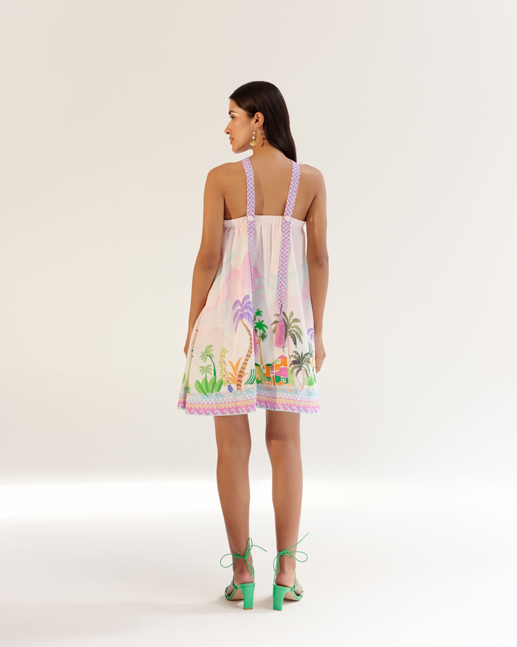Sea Print Aida Halter Neck Mini Dress for Beach Vibe - NOIB