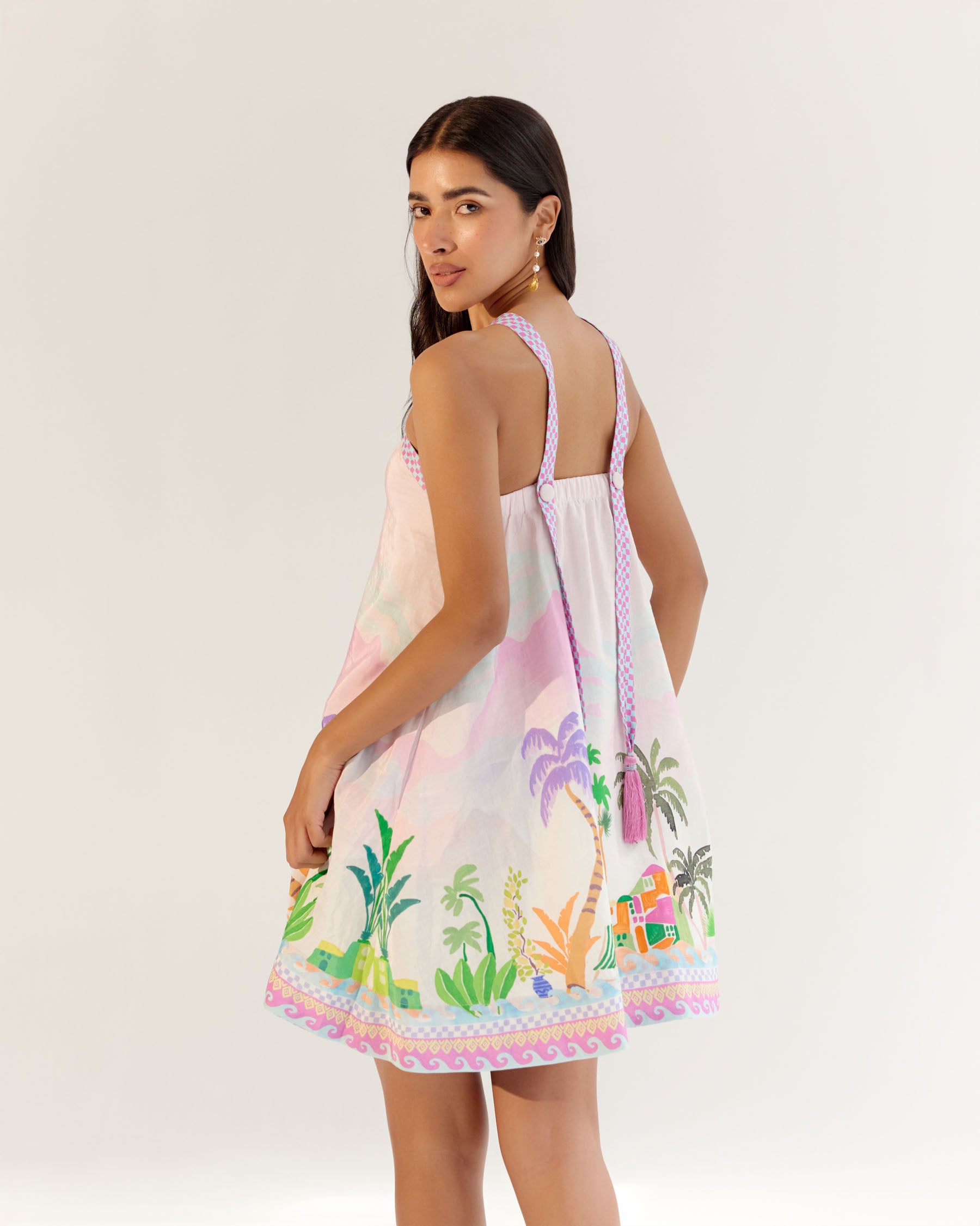 Sea Print Aida Halter Neck Mini Dress for Beach Vibe - NOIB