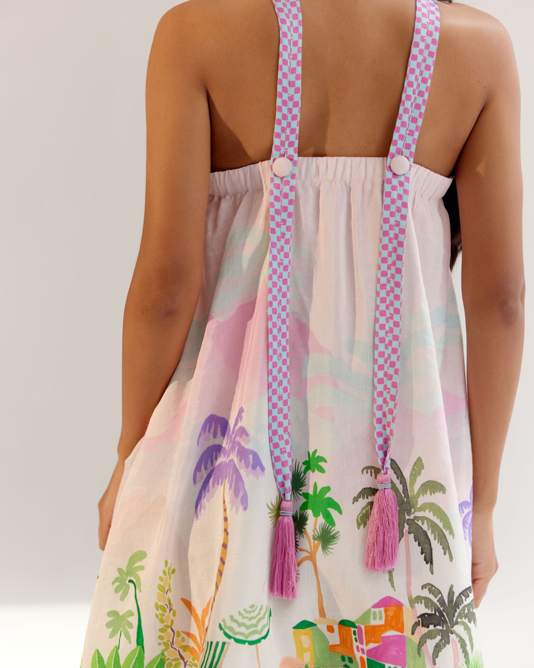 Sea Print Aida Halter Neck Mini Dress for Beach Vibe - NOIB
