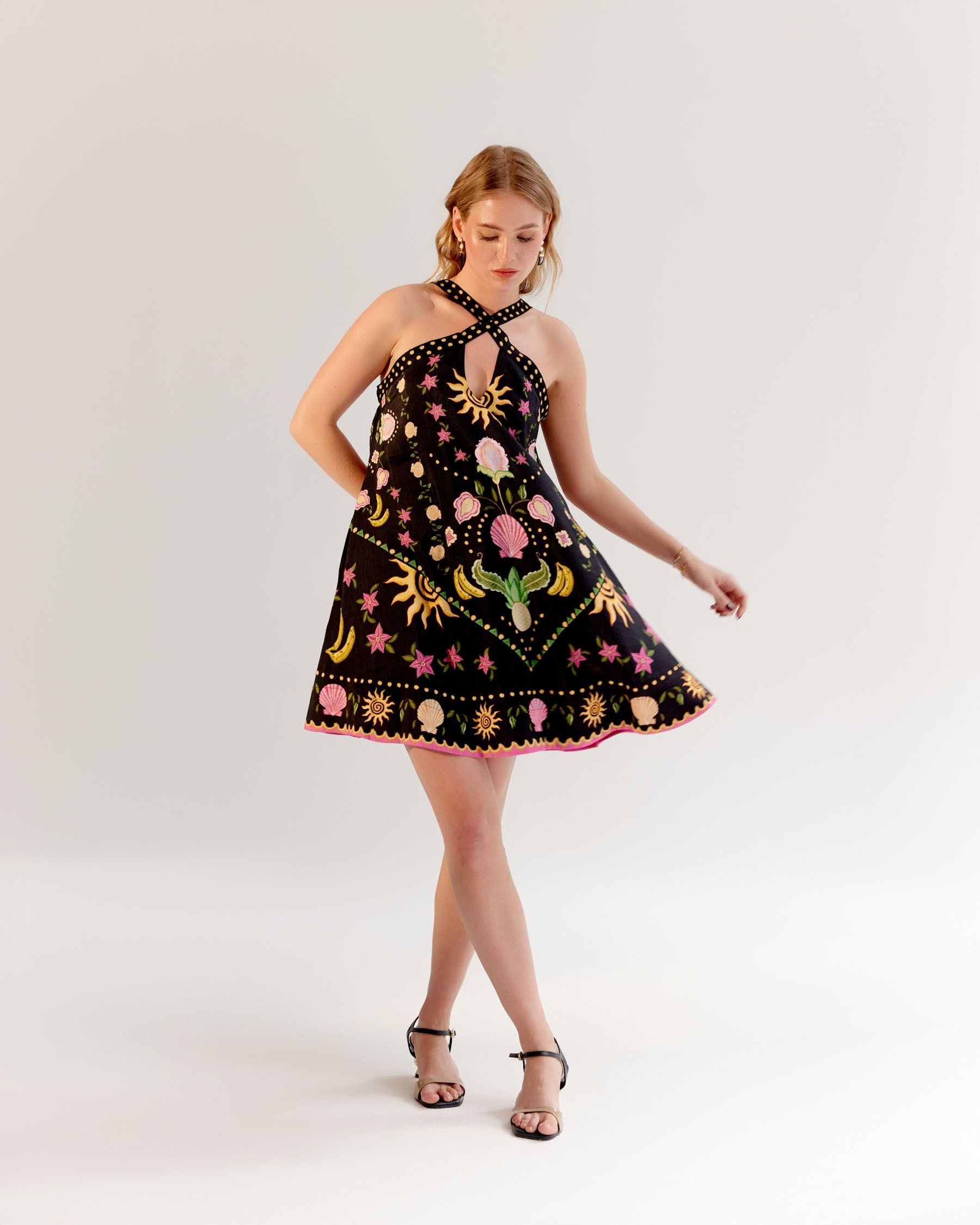 Seashell Print Aida Halter Neck Mini Dress - NOIB