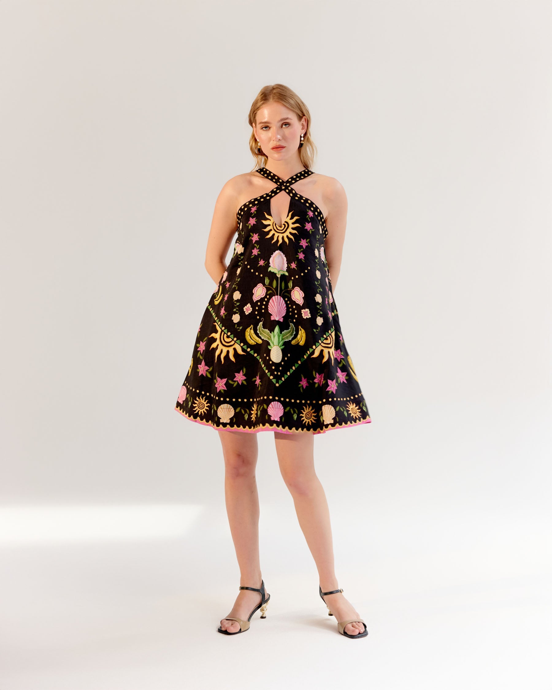 Seashell Print Aida Halter Neck Mini Dress - NOIB