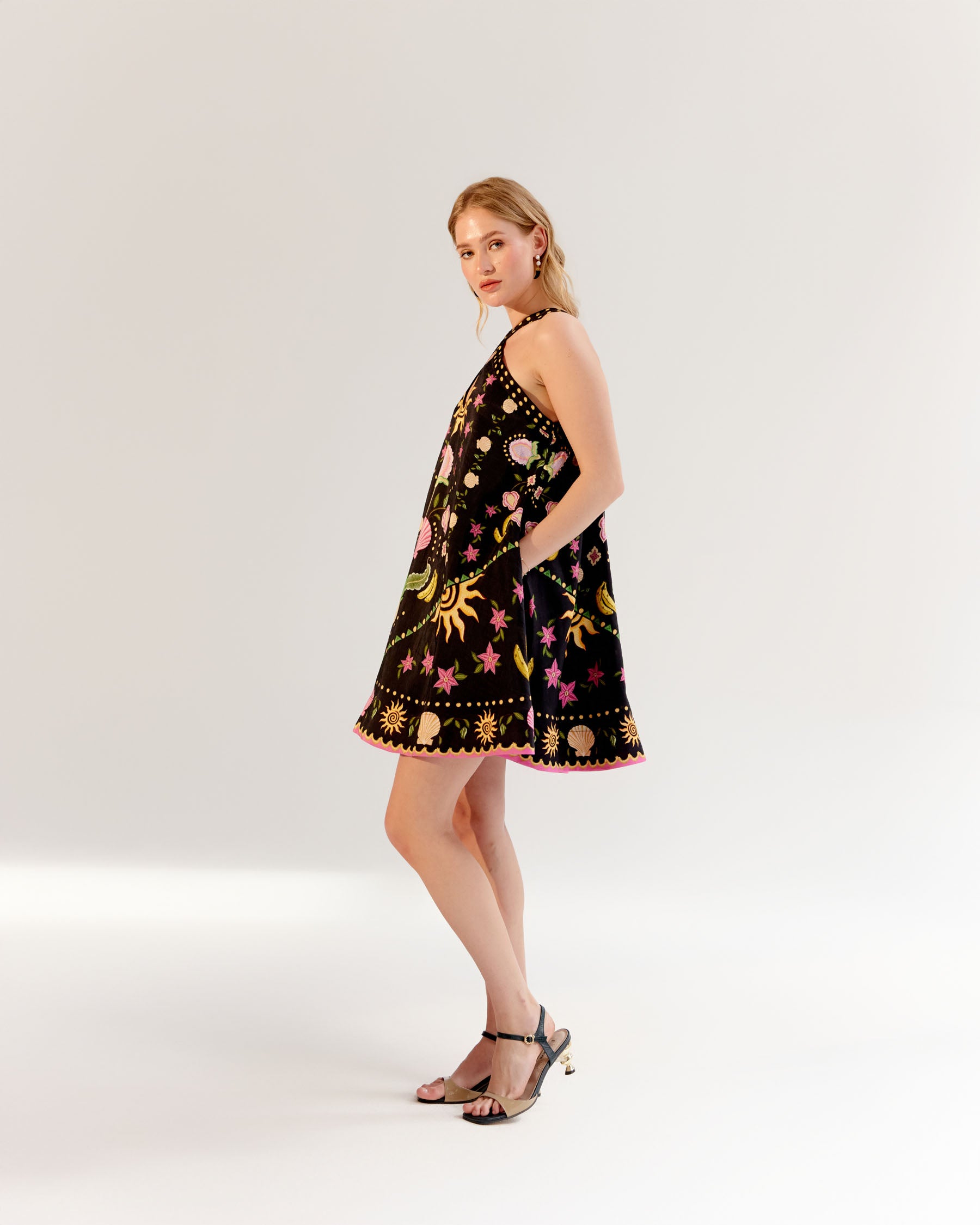 Seashell Print Aida Halter Neck Mini Dress - NOIB