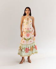 Seashell Print Aida Halter Neck Maxi Dress | Beach Maxi Dress - NOIB