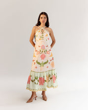 Seashell Print Aida Halter Neck Maxi Dress | Beach Maxi Dress - NOIB