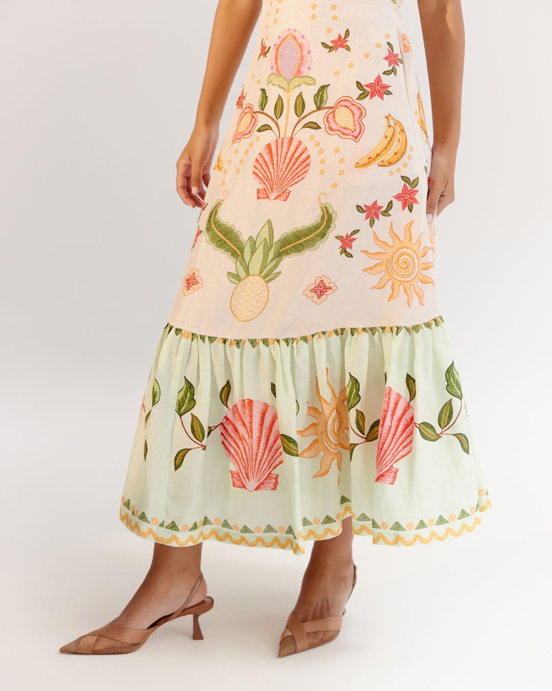 Seashell Print Aida Halter Neck Maxi Dress | Beach Maxi Dress - NOIB