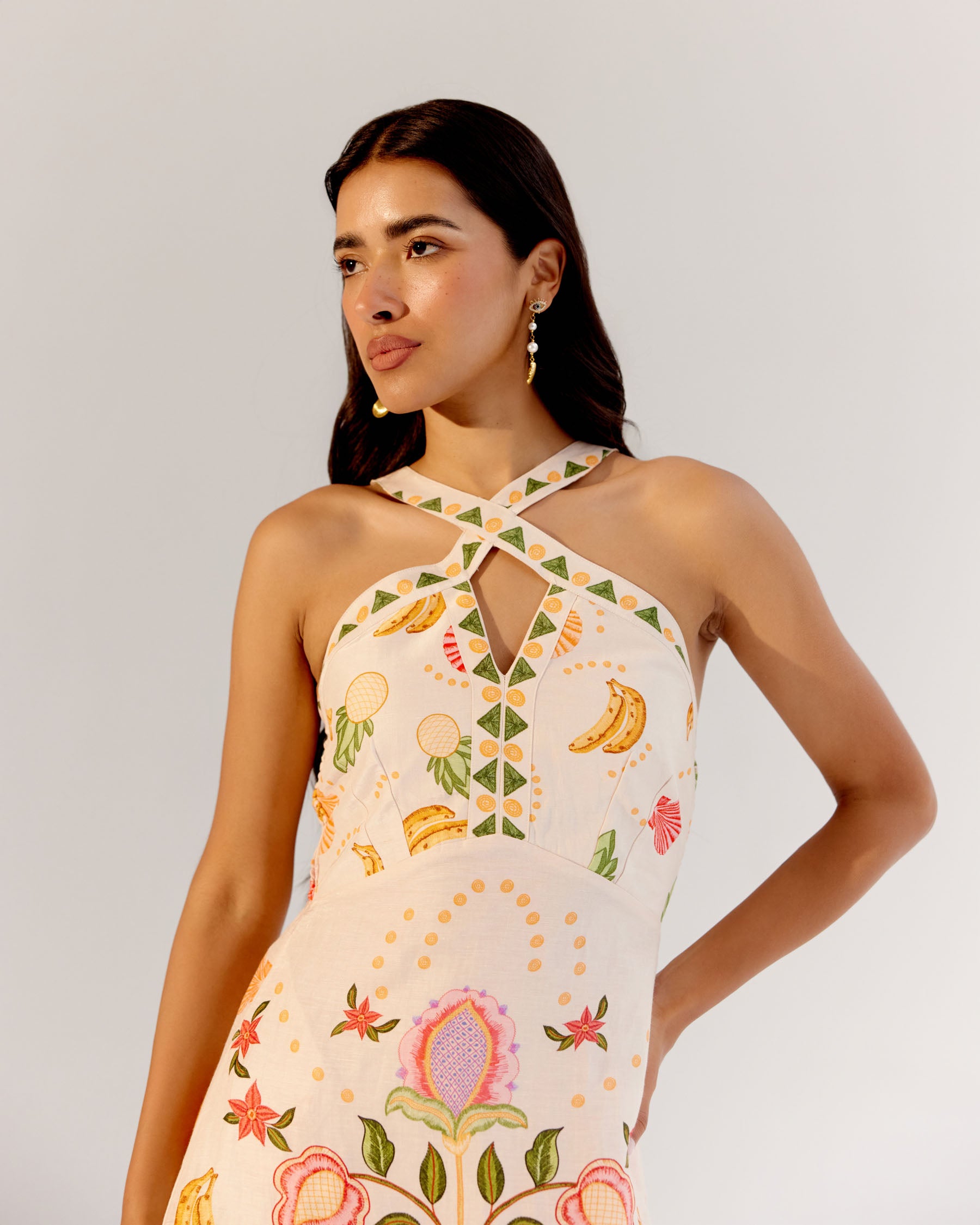 Seashell Print Aida Halter Neck Maxi Dress | Beach Maxi Dress - NOIB