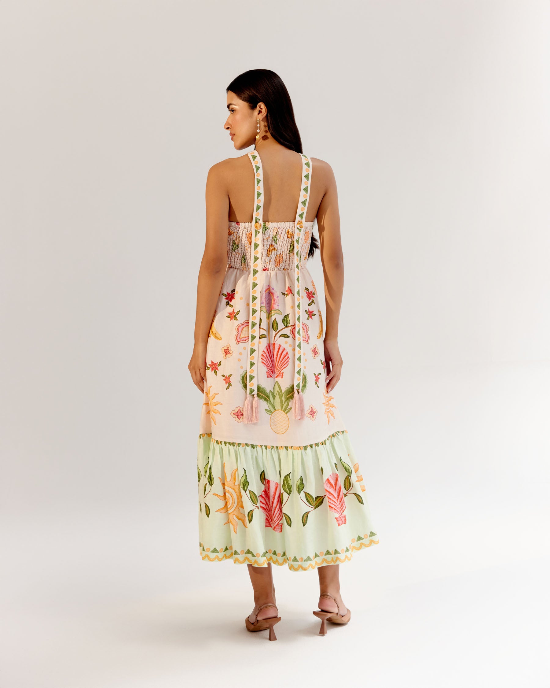 Seashell Print Aida Halter Neck Maxi Dress | Beach Maxi Dress - NOIB