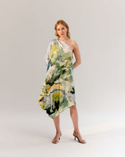 Forest Print Alaya One-Shoulder Midi Dress - NOIB