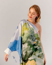 Forest Print Alaya One-Shoulder Midi Dress - NOIB