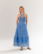 Blue Aida Halter Neck Maxi Dress - NOIB