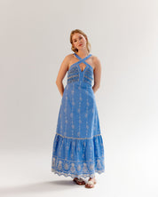 Blue Aida Halter Neck Maxi Dress - NOIB
