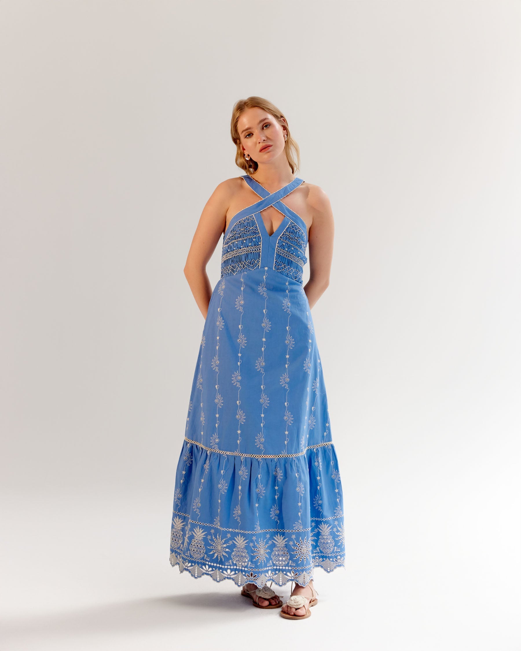 Blue Aida Halter Neck Maxi Dress - NOIB