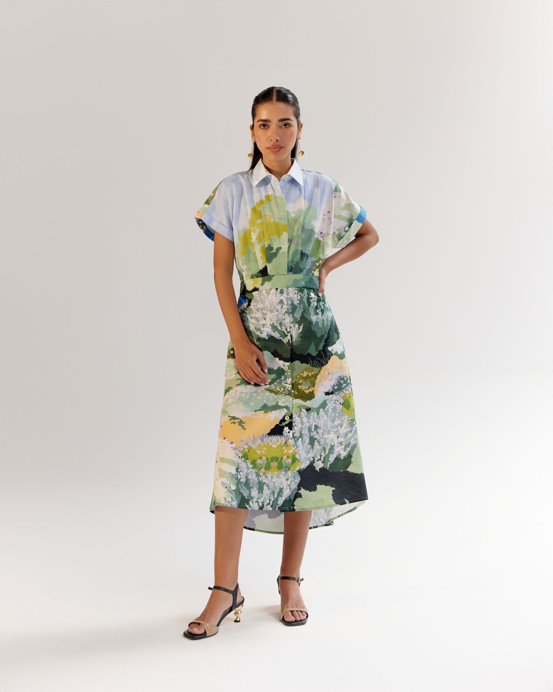 Forest Print Coral Midi Dress - NOIB