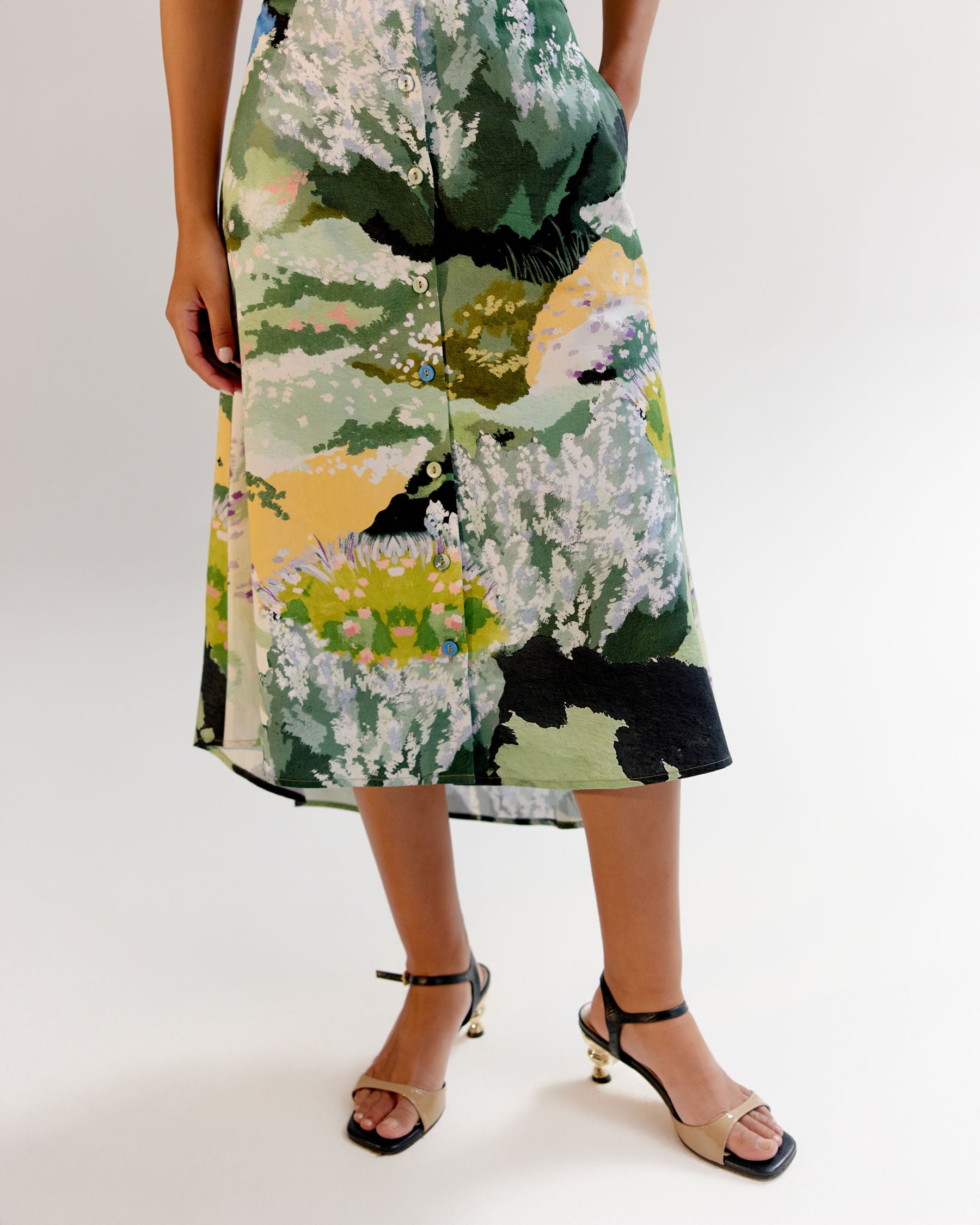 Forest Print Coral Midi Dress - NOIB