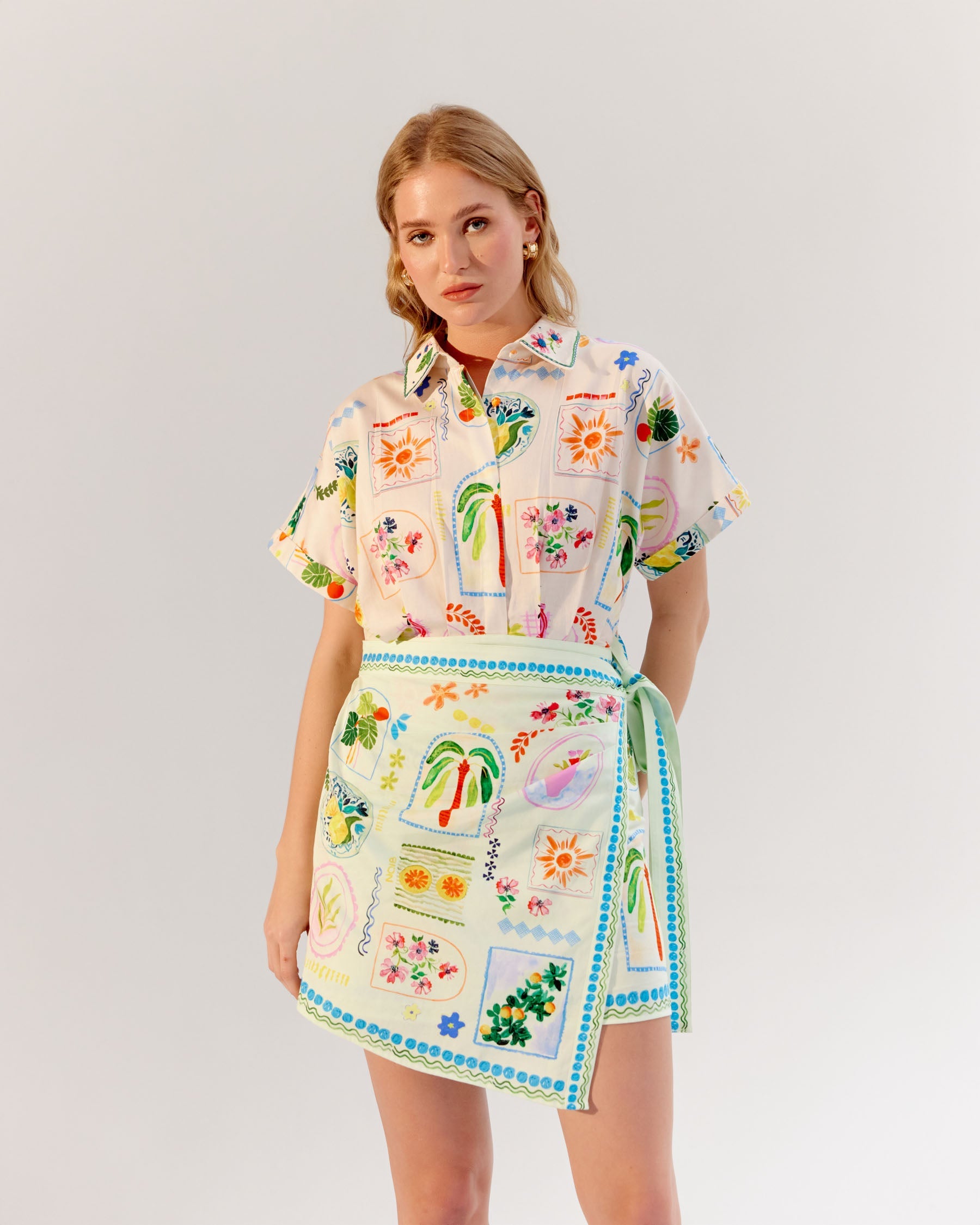 Postcard Print Kate Mini Dress - NOIB