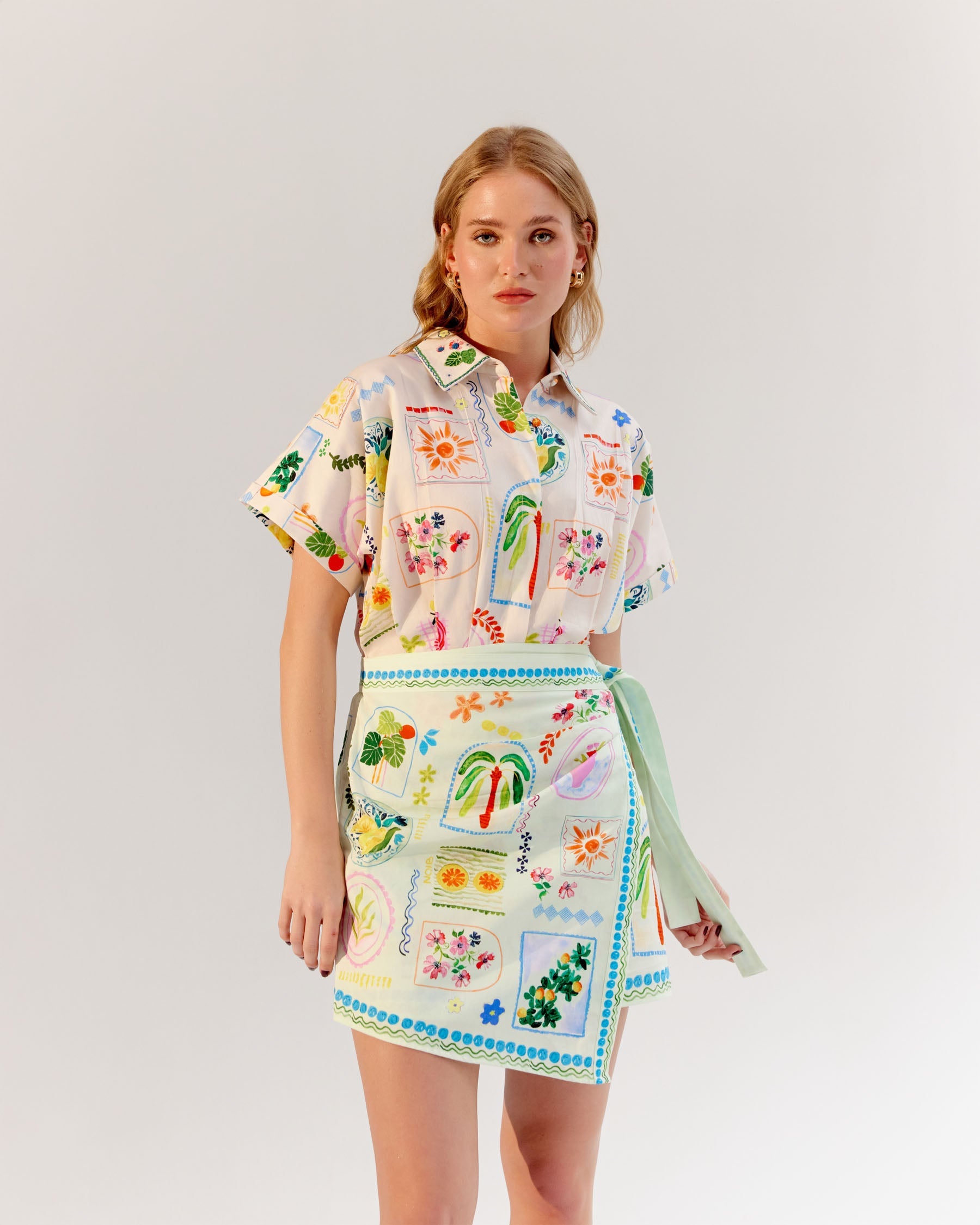 Postcard Print Kate Mini Dress - NOIB