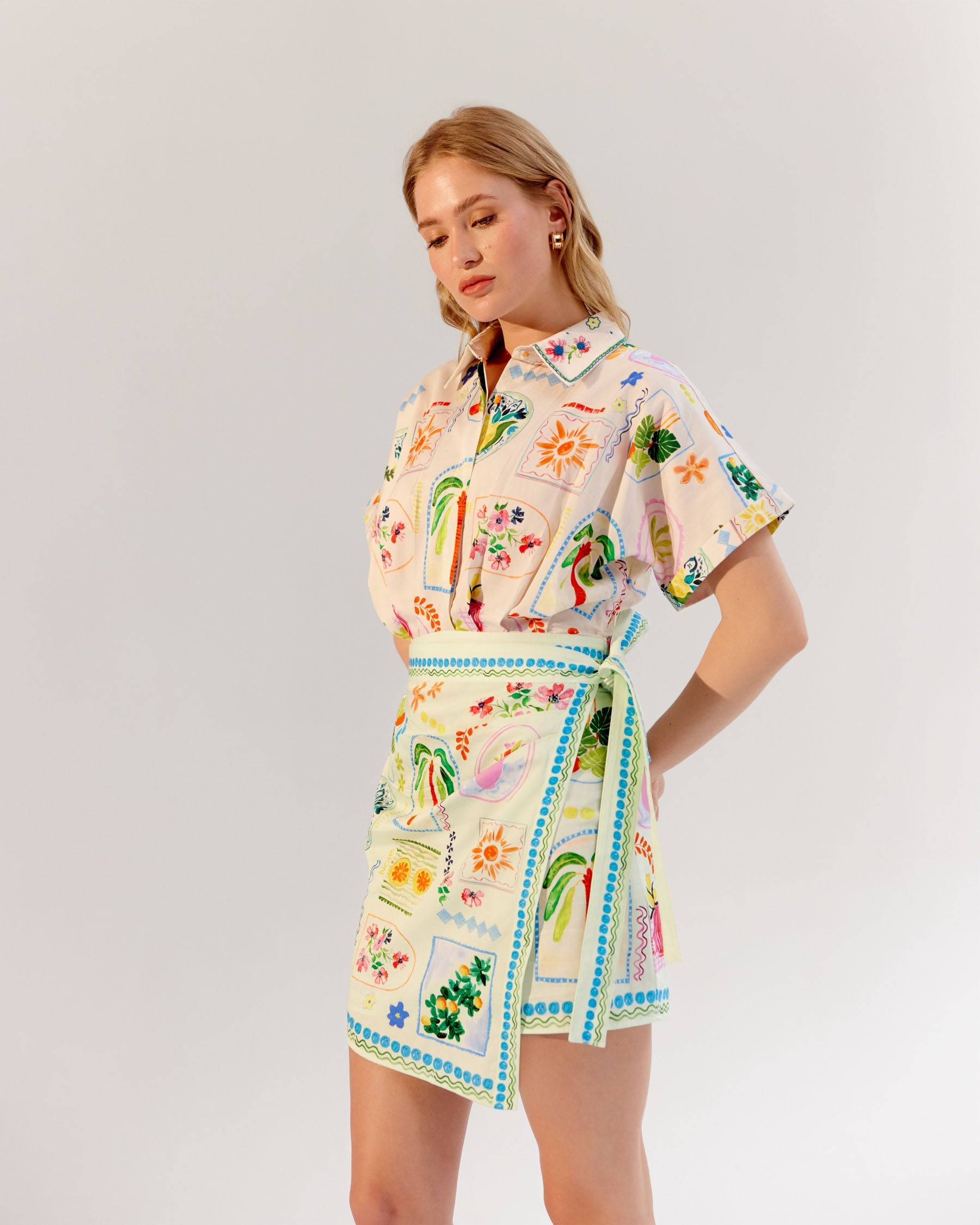 Postcard Print Kate Mini Dress - NOIB