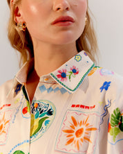 Postcard Print Kate Mini Dress - NOIB