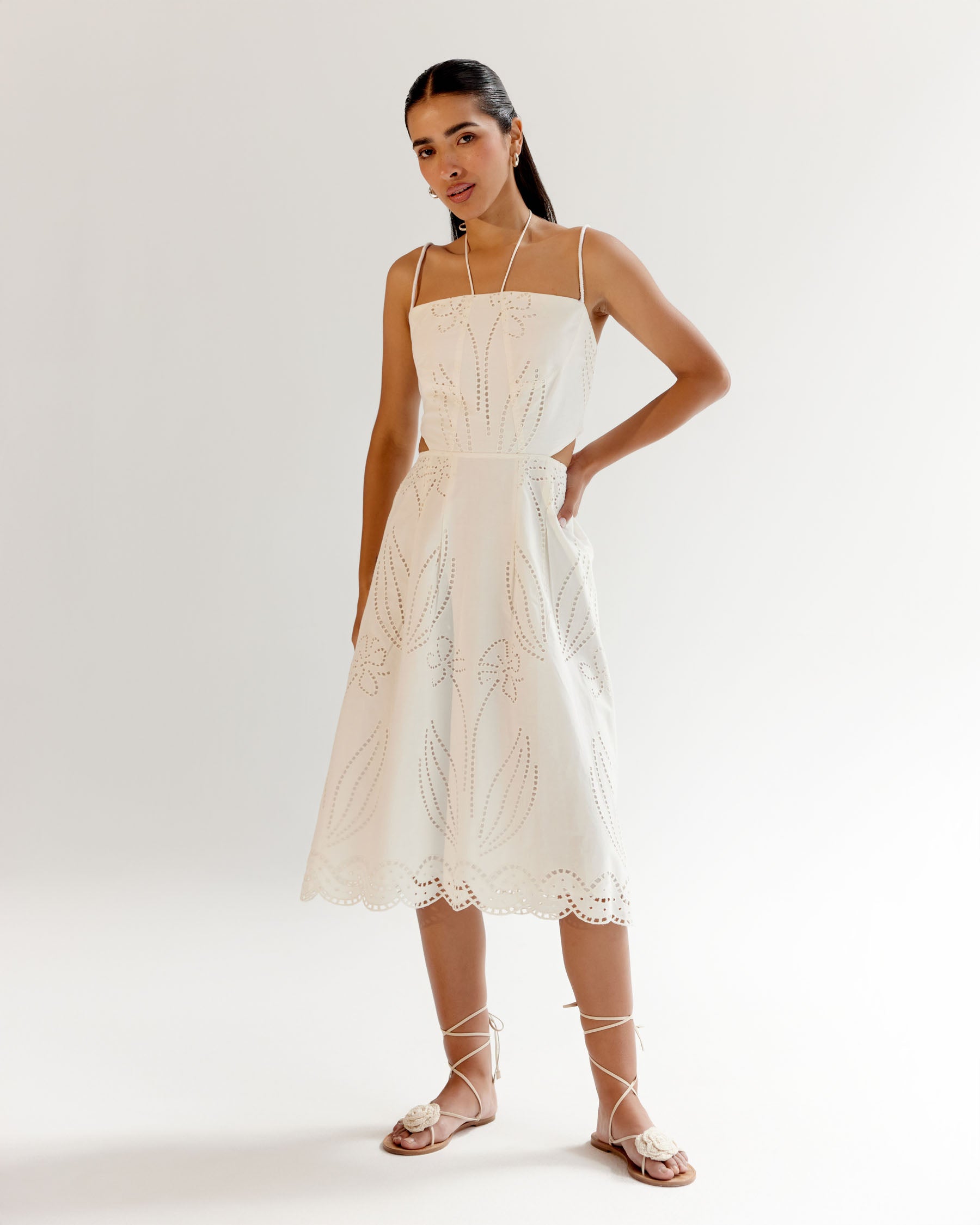 White Linen Ariel Midi Dress - NOIB