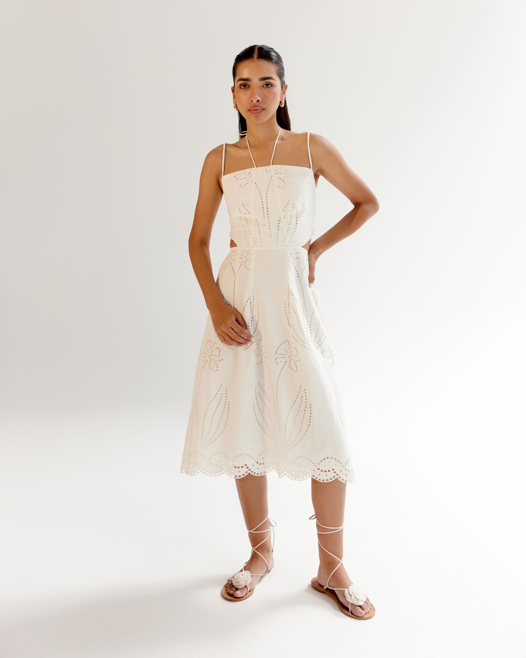 White Linen Ariel Midi Dress - NOIB
