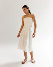 White Linen Ariel Midi Dress - NOIB
