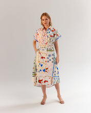 Boardgame Print Coral Midi Dress - NOIB