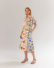 Boardgame Print Coral Midi Dress - NOIB