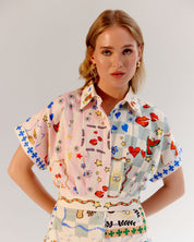 Boardgame Print Coral Midi Dress - NOIB