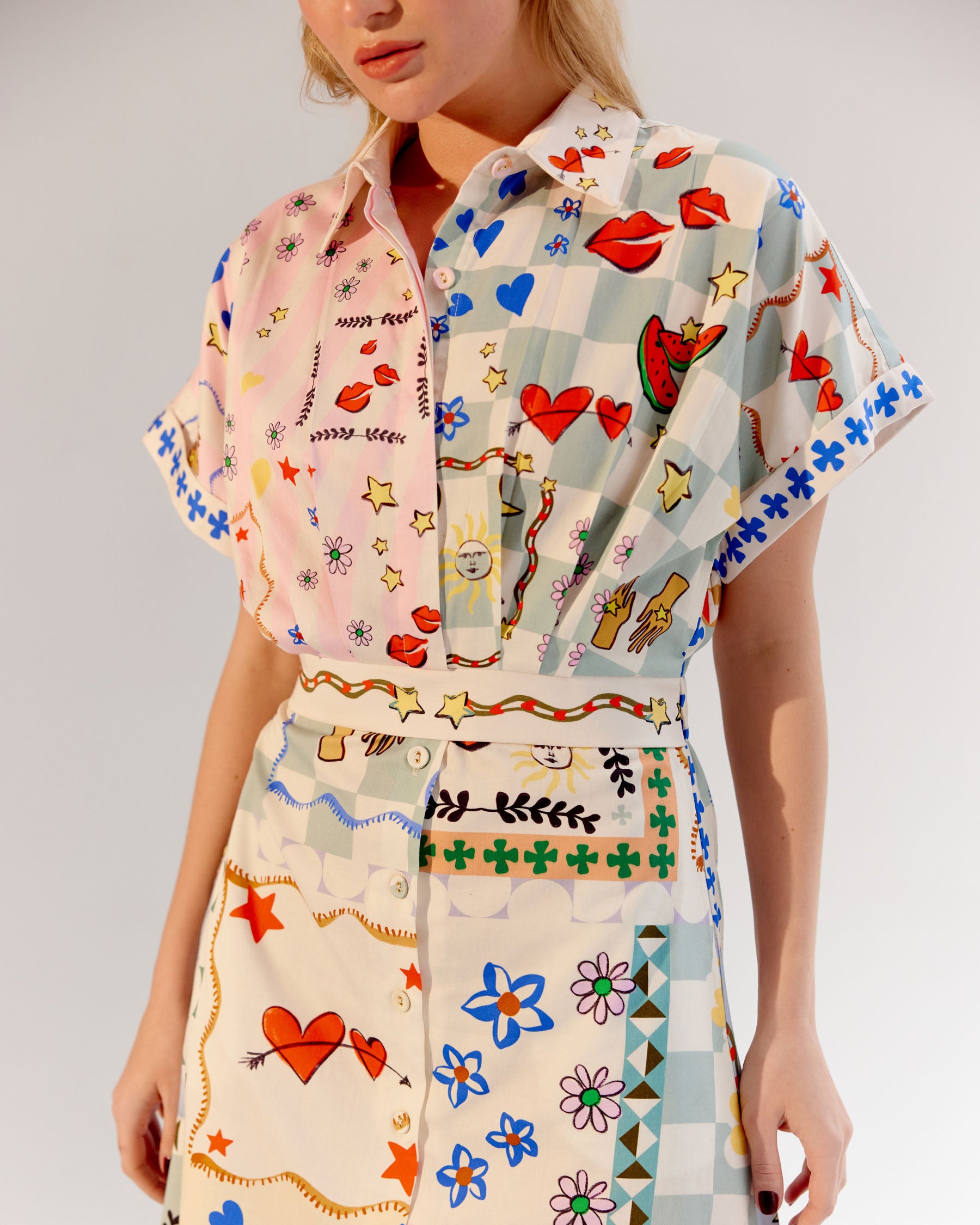 Boardgame Print Coral Midi Dress - NOIB