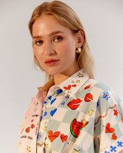 Boardgame Print Coral Midi Dress - NOIB