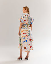 Boardgame Print Coral Midi Dress - NOIB