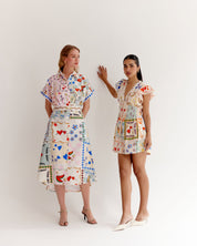 Boardgame Print Coral Midi Dress - NOIB