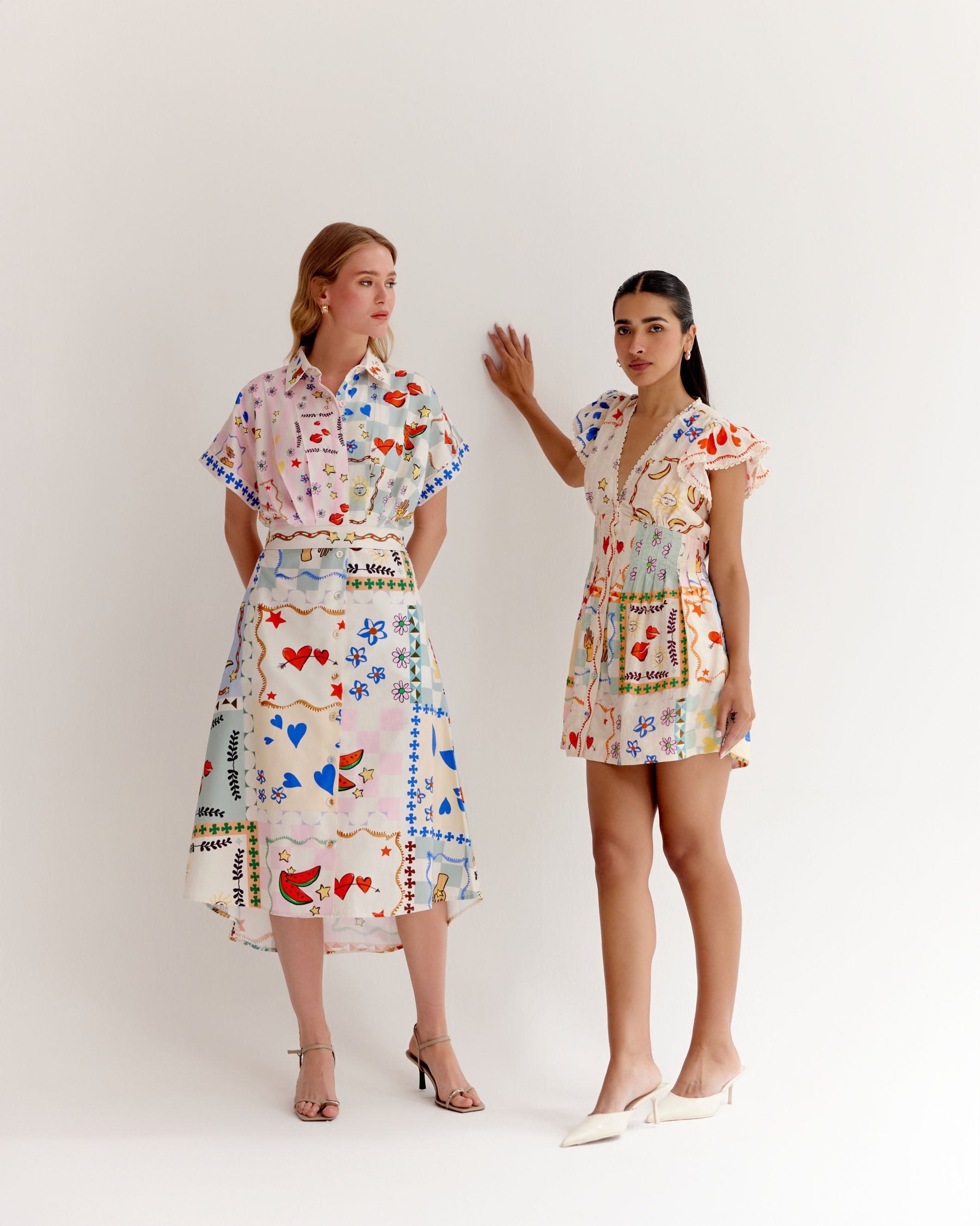 Boardgame Print Coral Midi Dress - NOIB