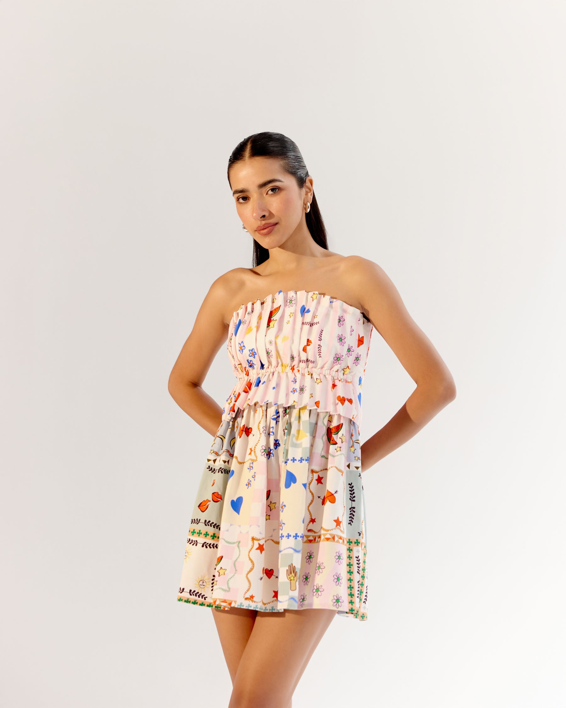 Boardgame Print Isabella Mini Dress for Beach Vacation - NOIB