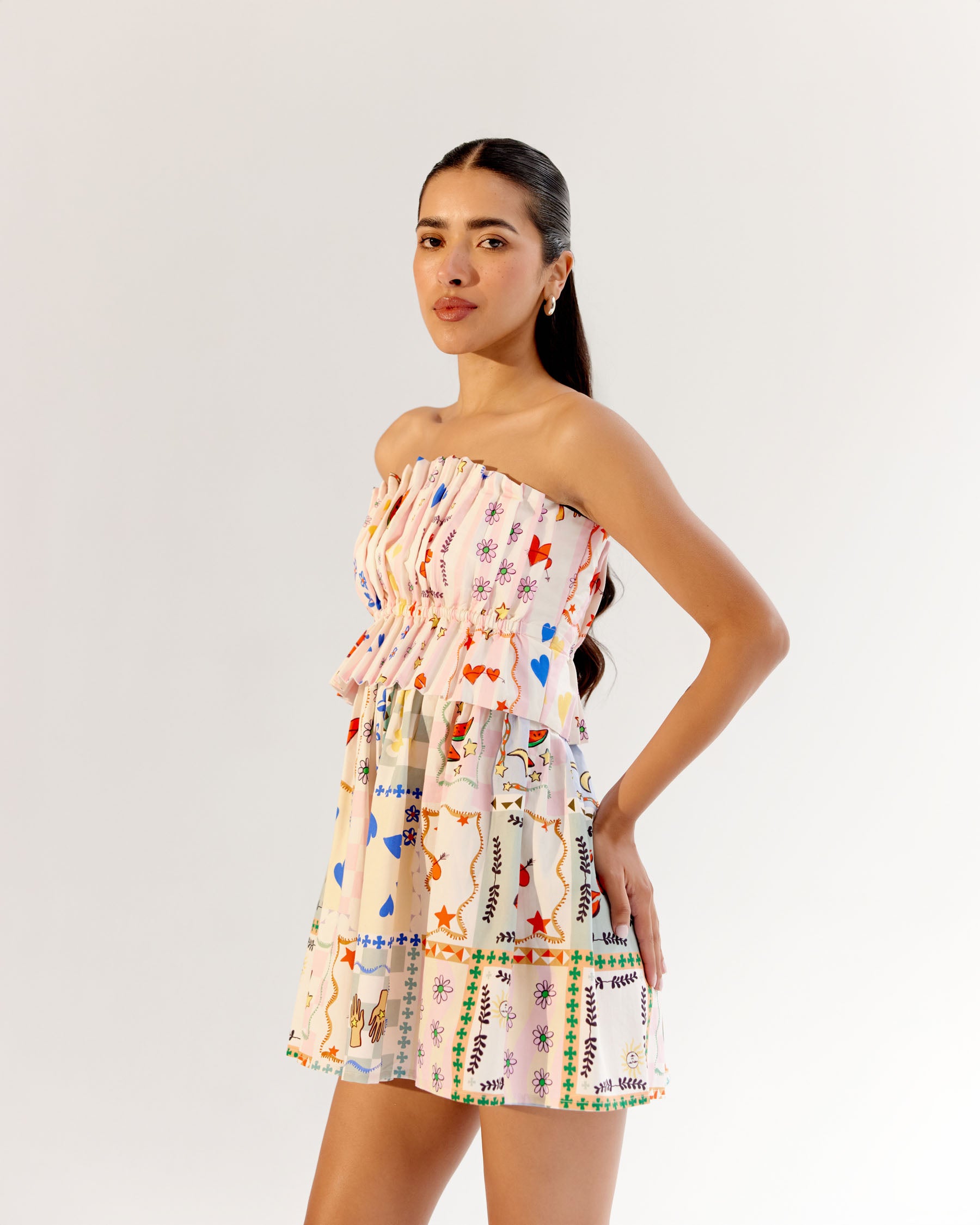 Boardgame Print Isabella Mini Dress for Beach Vacation - NOIB