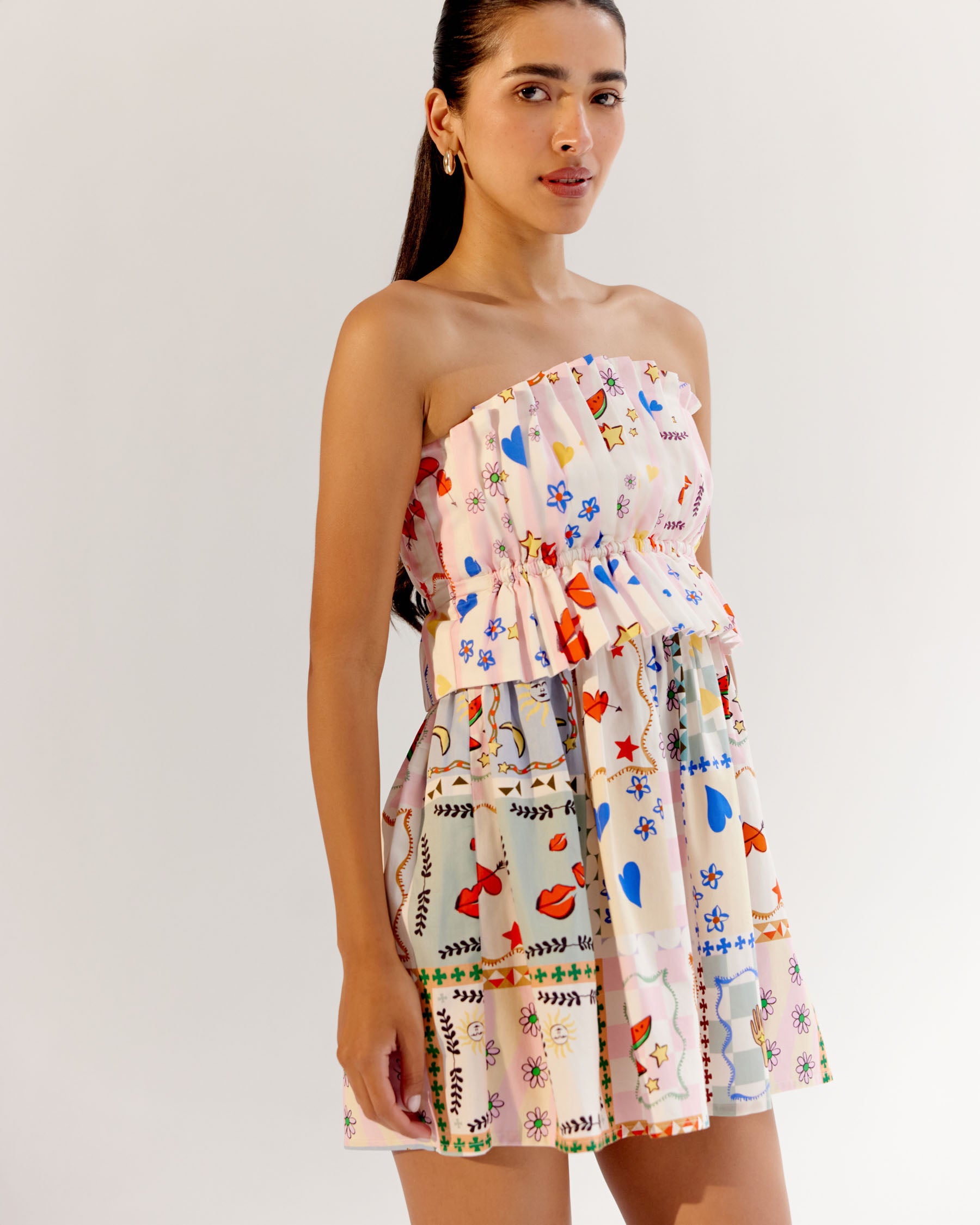 Boardgame Print Isabella Mini Dress for Beach Vacation - NOIB