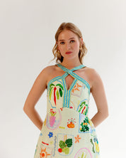 Postcard Print Aida Halter-Neck Maxi Dress - NOIB