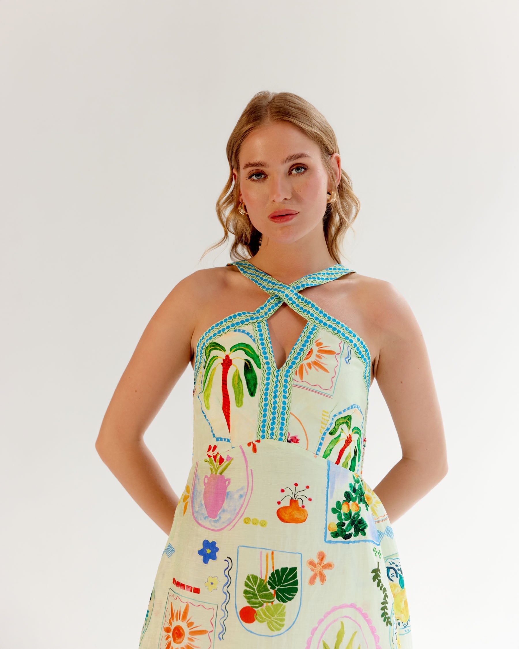 Postcard Print Aida Halter-Neck Maxi Dress - NOIB