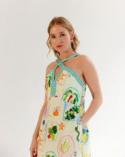Postcard Print Aida Halter-Neck Maxi Dress - NOIB