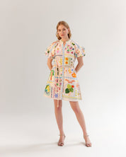 Postcard Print Linen Florence Mini Dress - NOIB