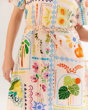 Postcard Print Linen Florence Mini Dress - NOIB