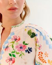 Postcard Print Linen Florence Mini Dress - NOIB
