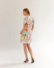 Postcard Print Linen Florence Mini Dress - NOIB