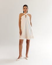 White Aida Halter Neck Linen Mini Dress - NOIB